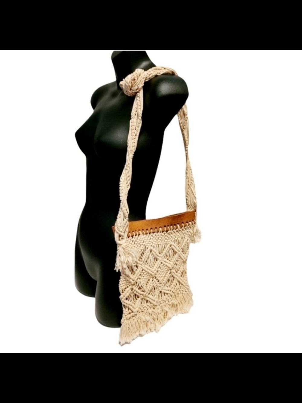 VTG 1960's Macrame & Leather Purse